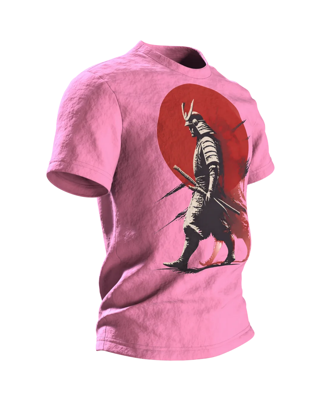 Samurai Silhouette T-Shirt: Mystischer Roter Mond, Seitenansicht links