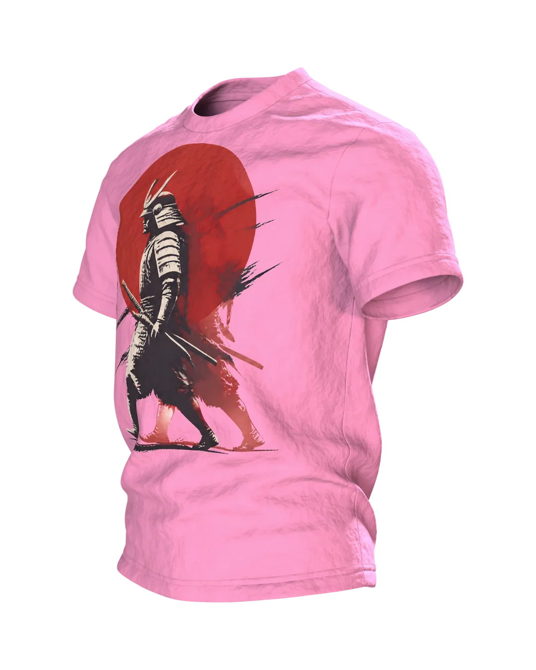 Samurai Silhouette T-Shirt: Mystischer Roter Mond, Seitenansicht rechts