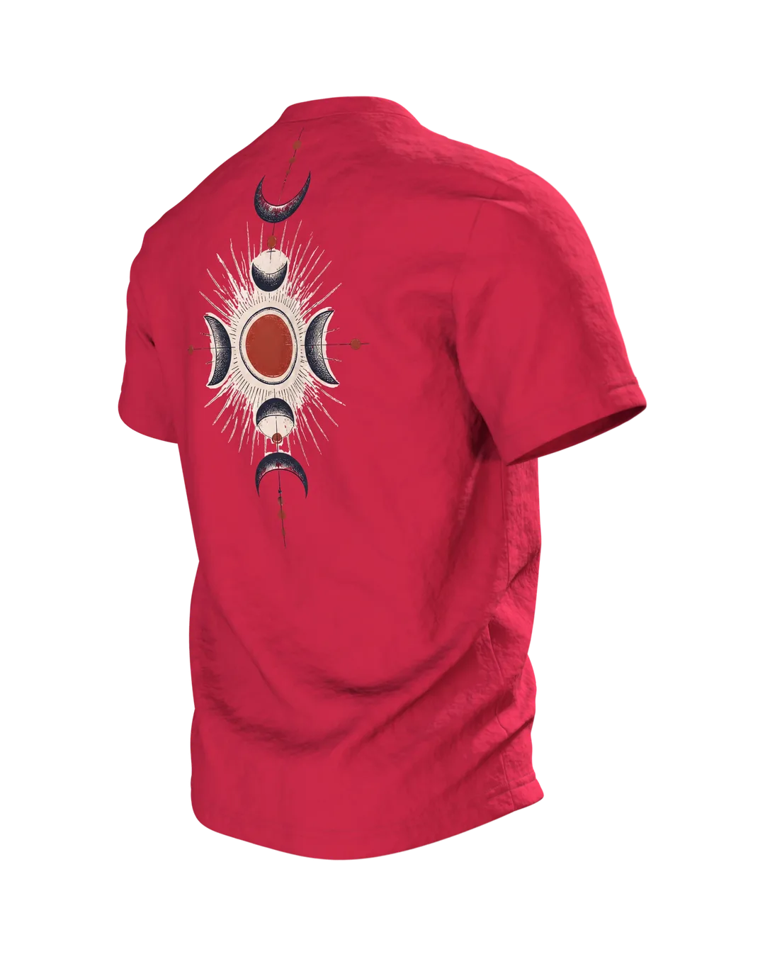 Samurai Silhouette Roter Mond T-Shirt: Japanisches Design, Rückseite schräg links