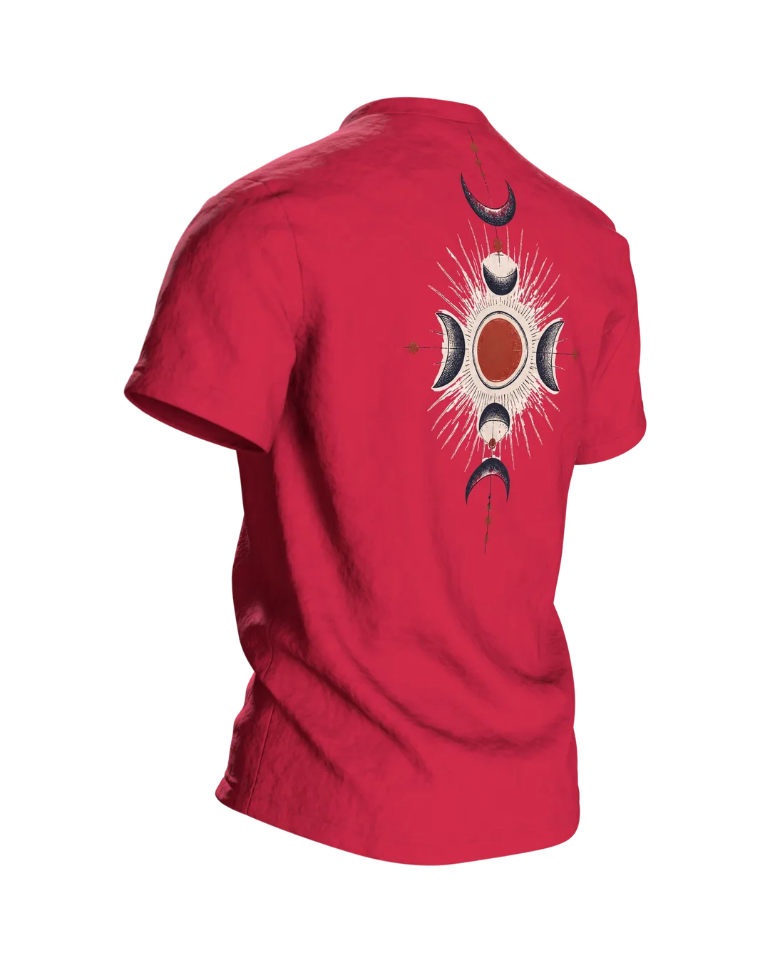 Samurai Silhouette Roter Mond T-Shirt: Japanisches Design, Rückseite schräg rechts