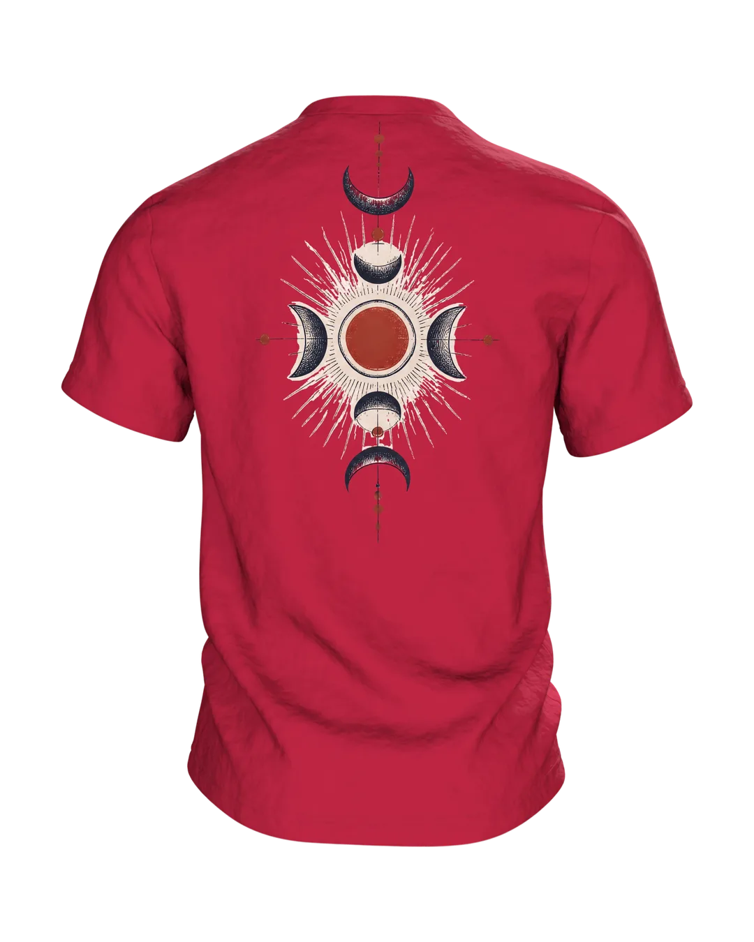 Samurai Silhouette Roter Mond T-Shirt: Japanisches Design, Rückseite