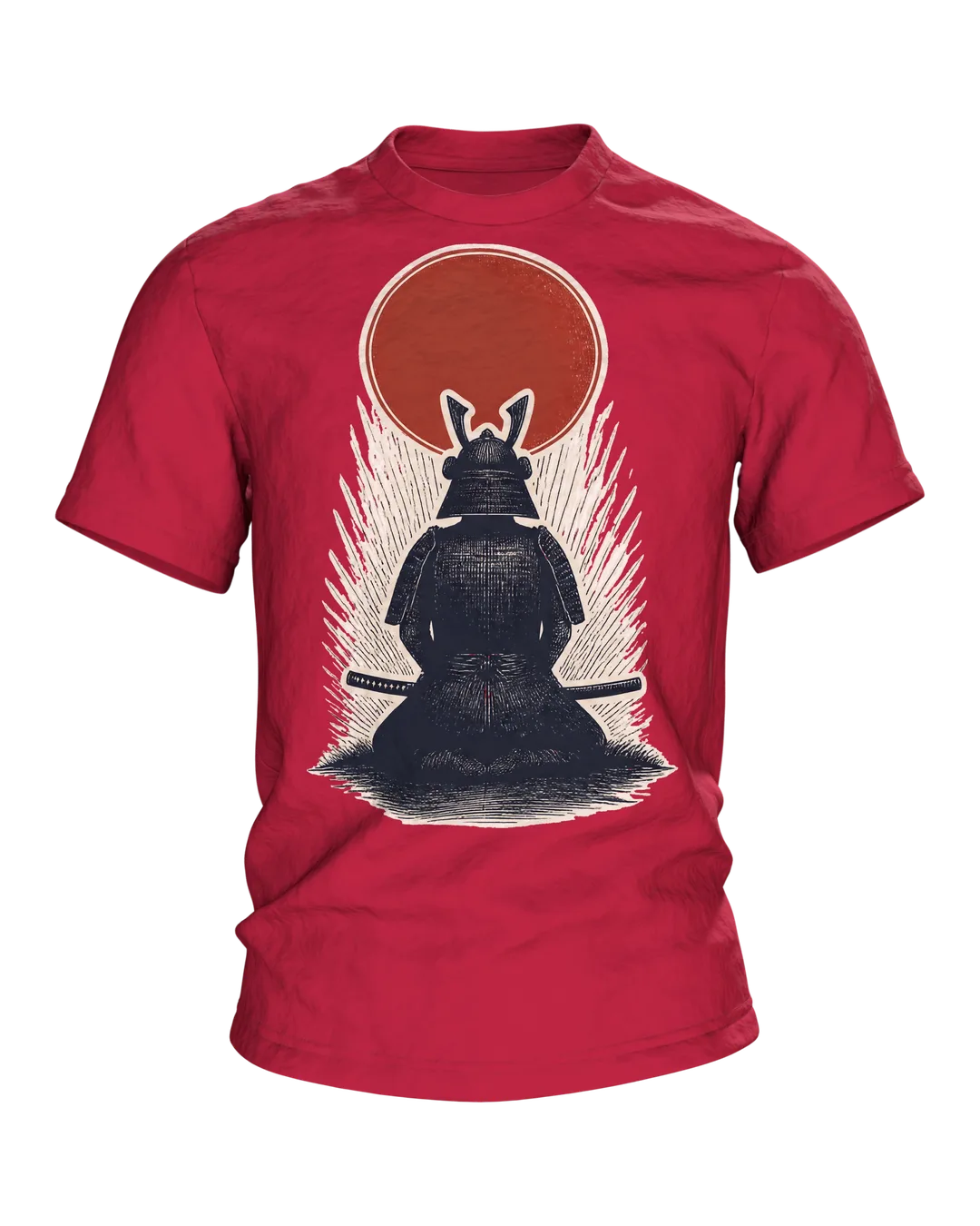 Samurai Silhouette Roter Mond T-Shirt: Japanisches Design