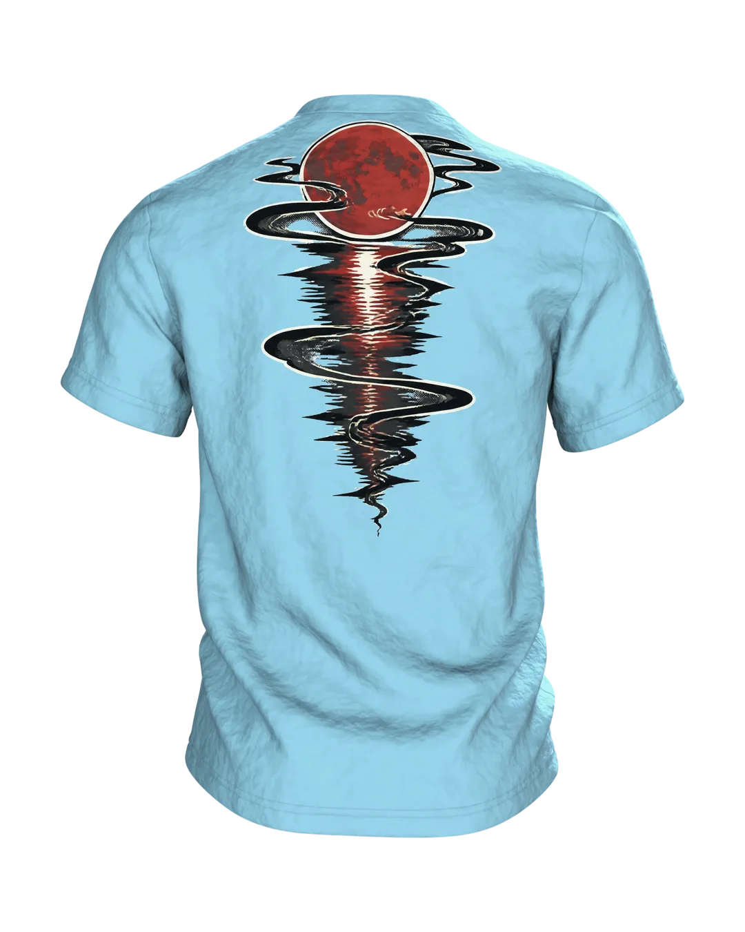 Samurai Silhouette Roter Mond T-Shirt: Mystisches Design, Rückseite