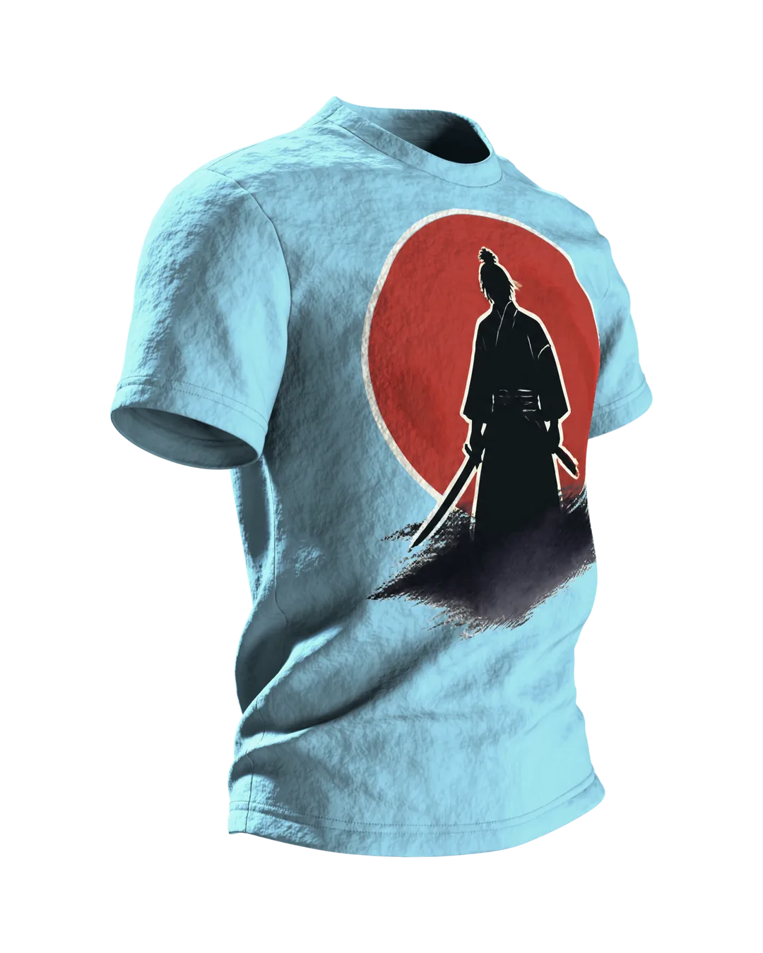 Samurai Silhouette Roter Mond T-Shirt: Mystisches Design, Seitenansicht links