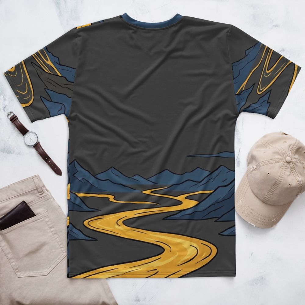 Goldenes Kreuz T-Shirt – Mystische Berglandschaft