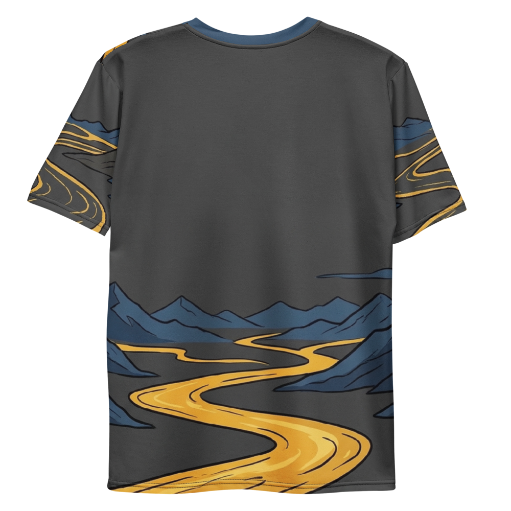 Goldenes Kreuz T-Shirt – Mystische Berglandschaft