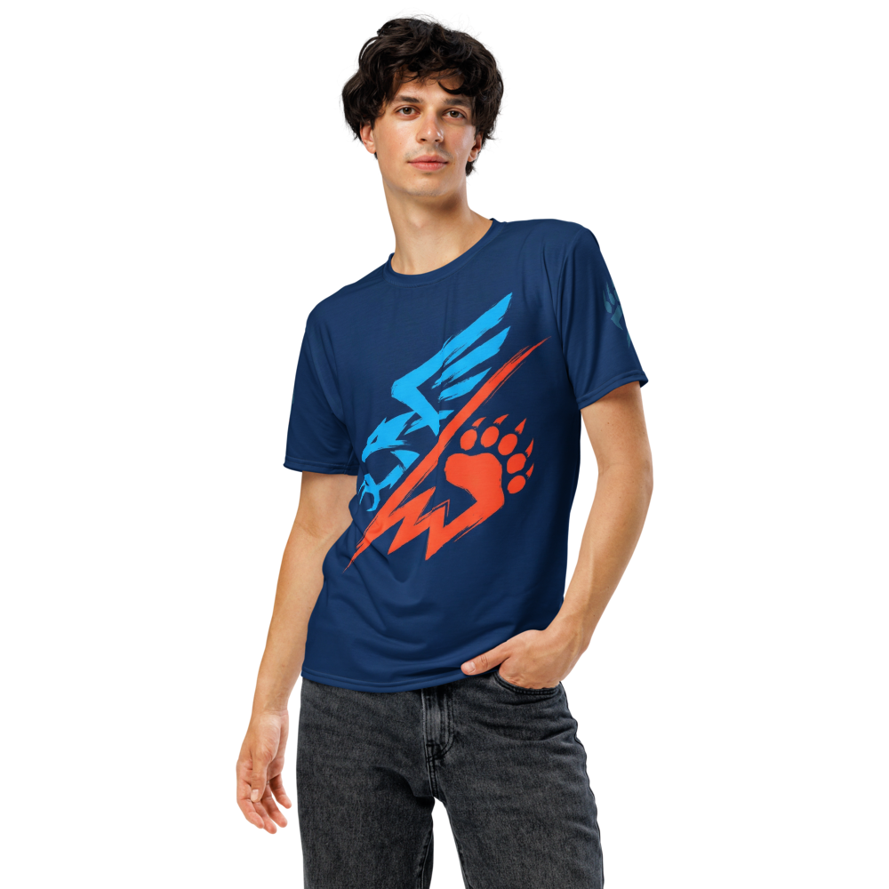 Adler & Bear Clash Mascot Logo — Cyan Orange T-Shirt