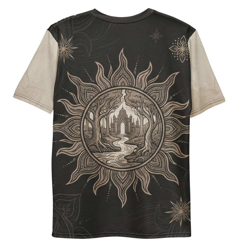 Mond Lotus Mandala — Beige Schwarz Spirituell T-Shirt