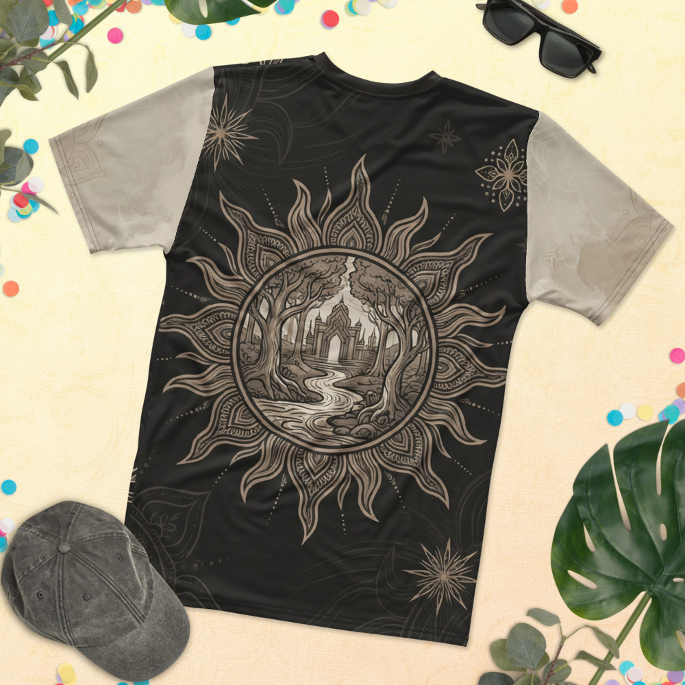 Mond Lotus Mandala — Beige Schwarz Spirituell T-Shirt