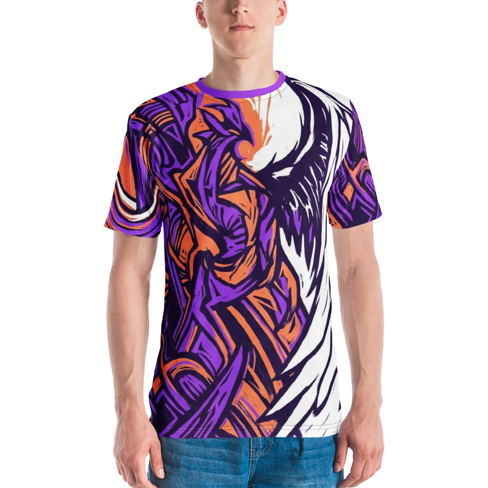 Linocut Flügel T-Shirt — Asymmetrisch Lila Orange