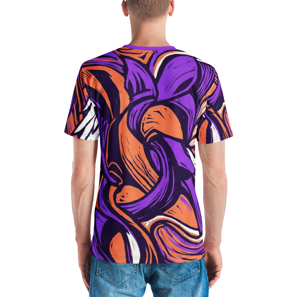 Linocut Flügel T-Shirt — Asymmetrisch Lila Orange — Ansicht 7