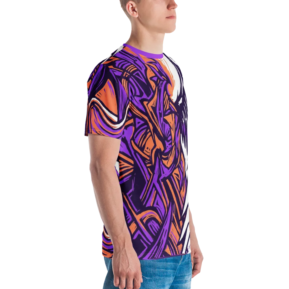 Linocut Flügel T-Shirt — Asymmetrisch Lila Orange — Ansicht 6
