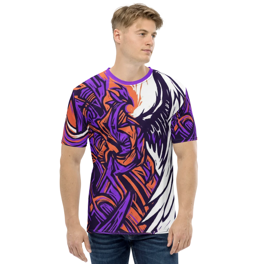 Linocut Flügel T-Shirt — Asymmetrisch Lila Orange — Ansicht 8
