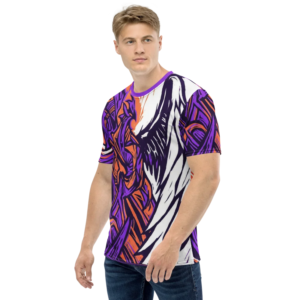 Linocut Flügel T-Shirt — Asymmetrisch Lila Orange