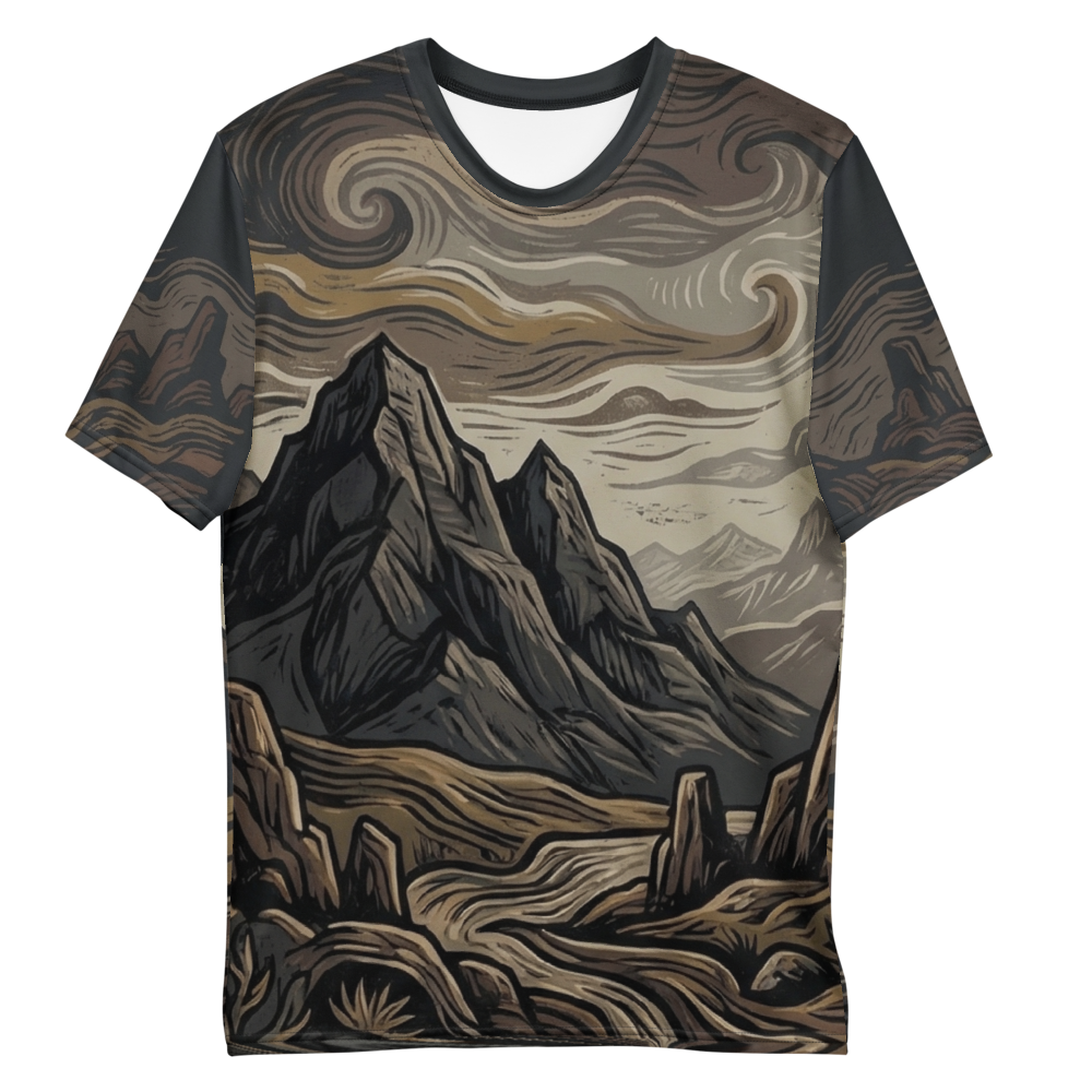Holzschnitt Berge T-Shirt – Natur pur