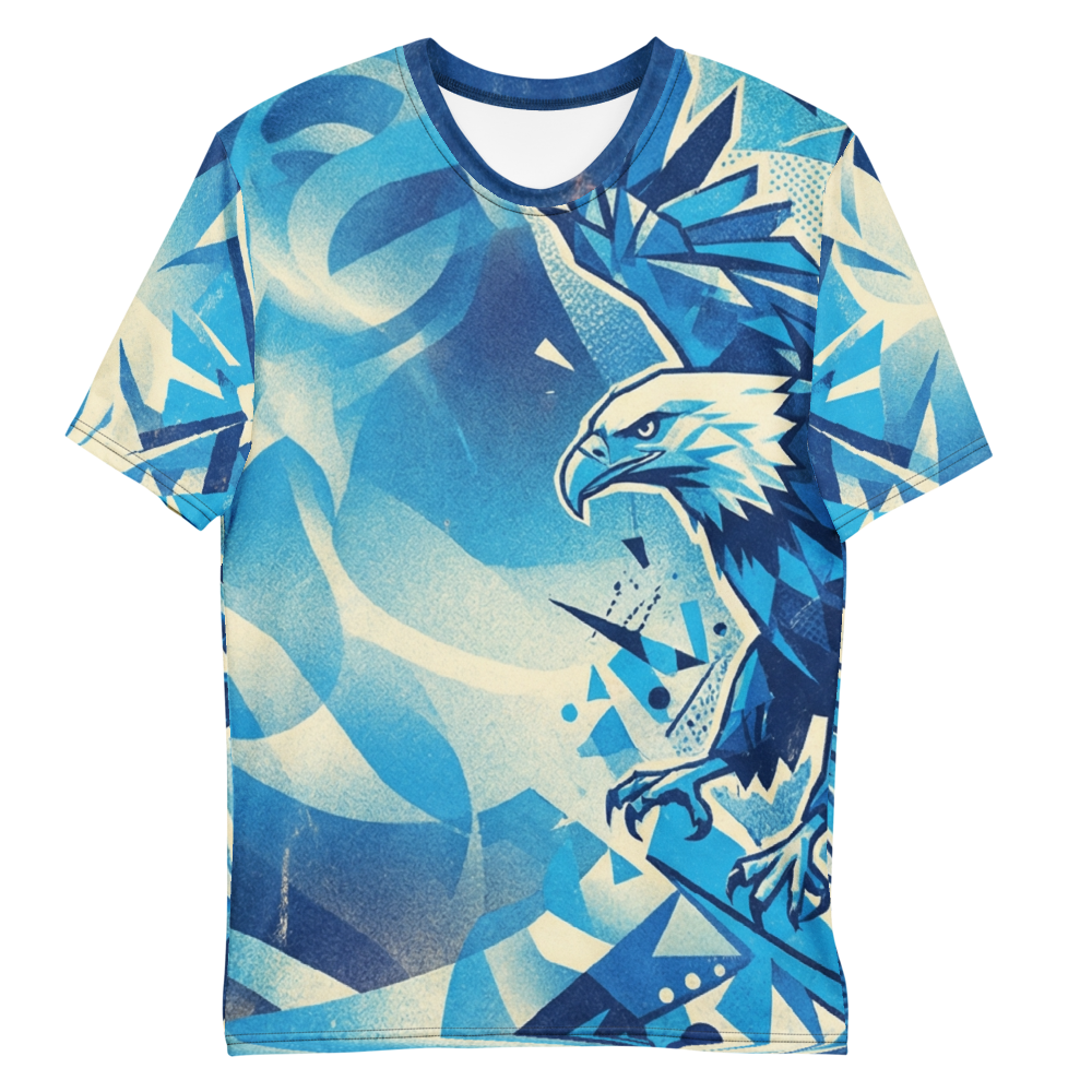 Geometrischer Adler & Bär T-Shirt – Blaue Wildnis
