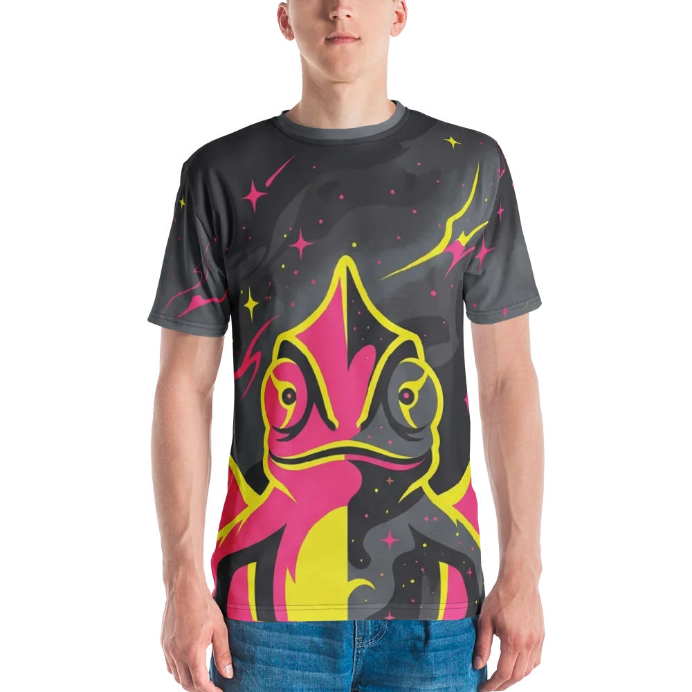 Cosmic Chamäleon T-Shirt — Neon Pink Space