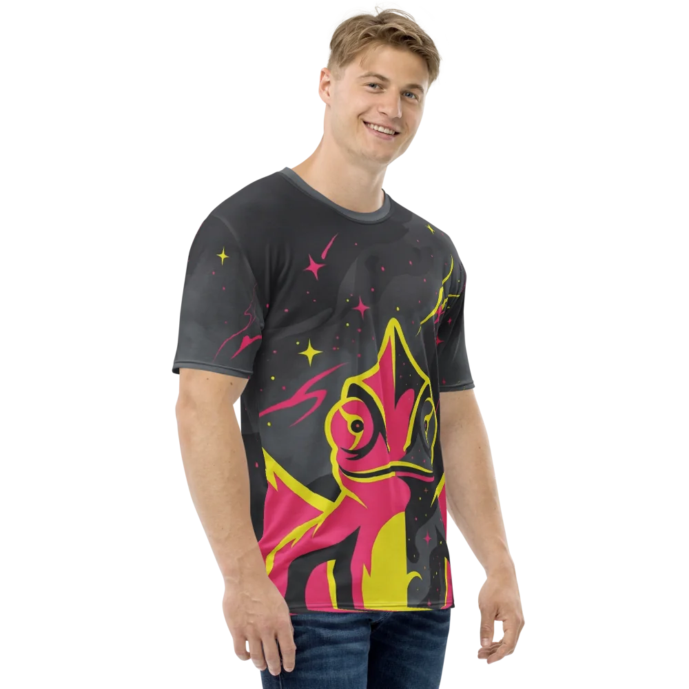 Cosmic Chamäleon T-Shirt — Neon Pink Space