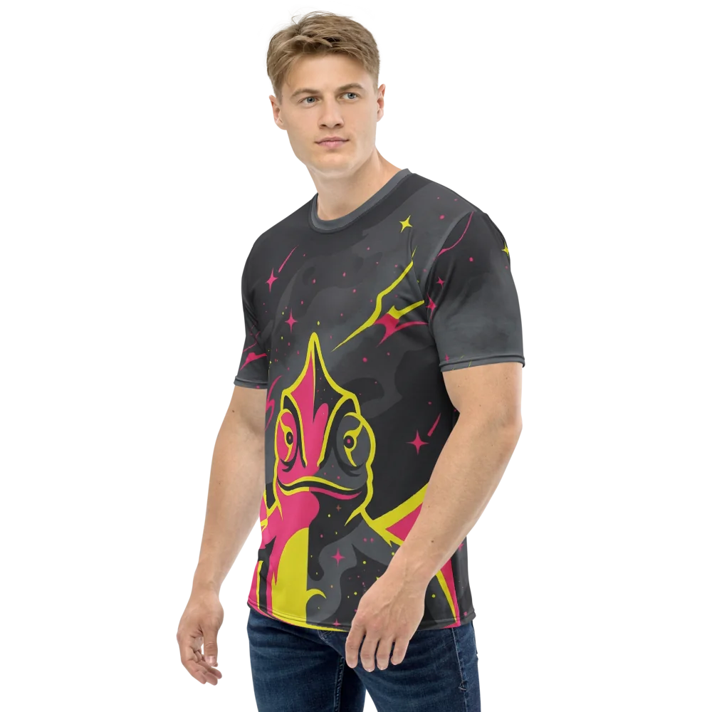 Cosmic Chamäleon T-Shirt — Neon Pink Space