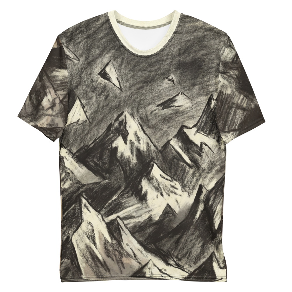 Kohlezeichnung Berge T-Shirt – Surrealer Gipfel