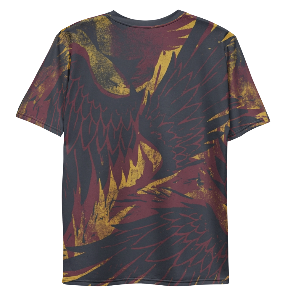 Phoenix-Engel im Holzschnitt — Burgundy Feuer T-Shirt