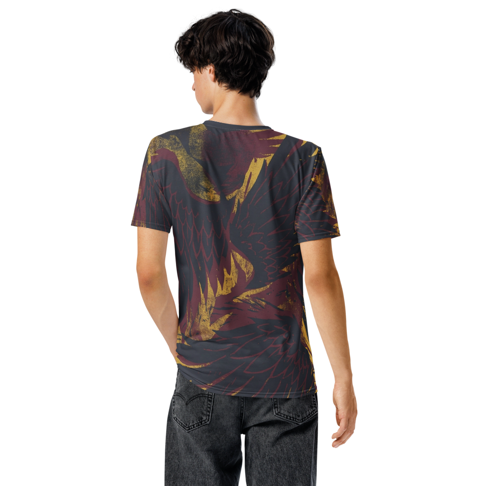 Phoenix-Engel im Holzschnitt — Burgundy Feuer T-Shirt