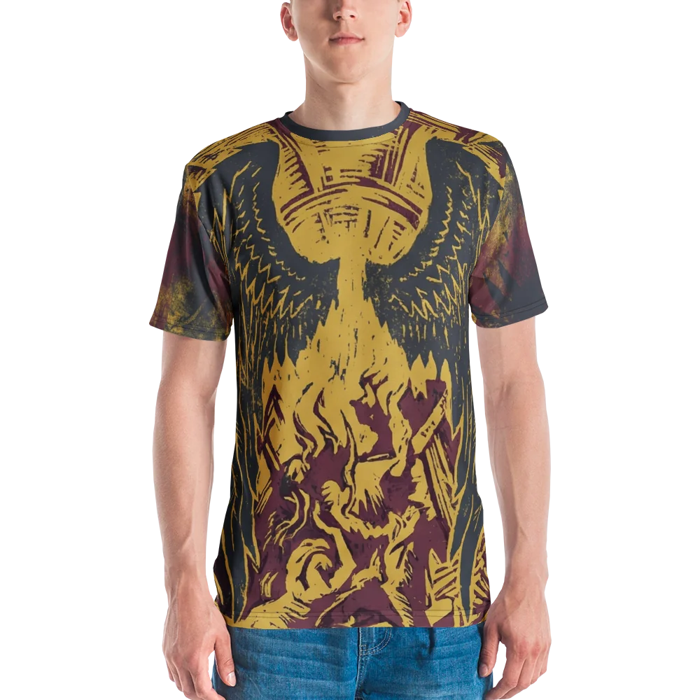 Phoenix-Engel T-Shirt — Holzschnitt Burgundy