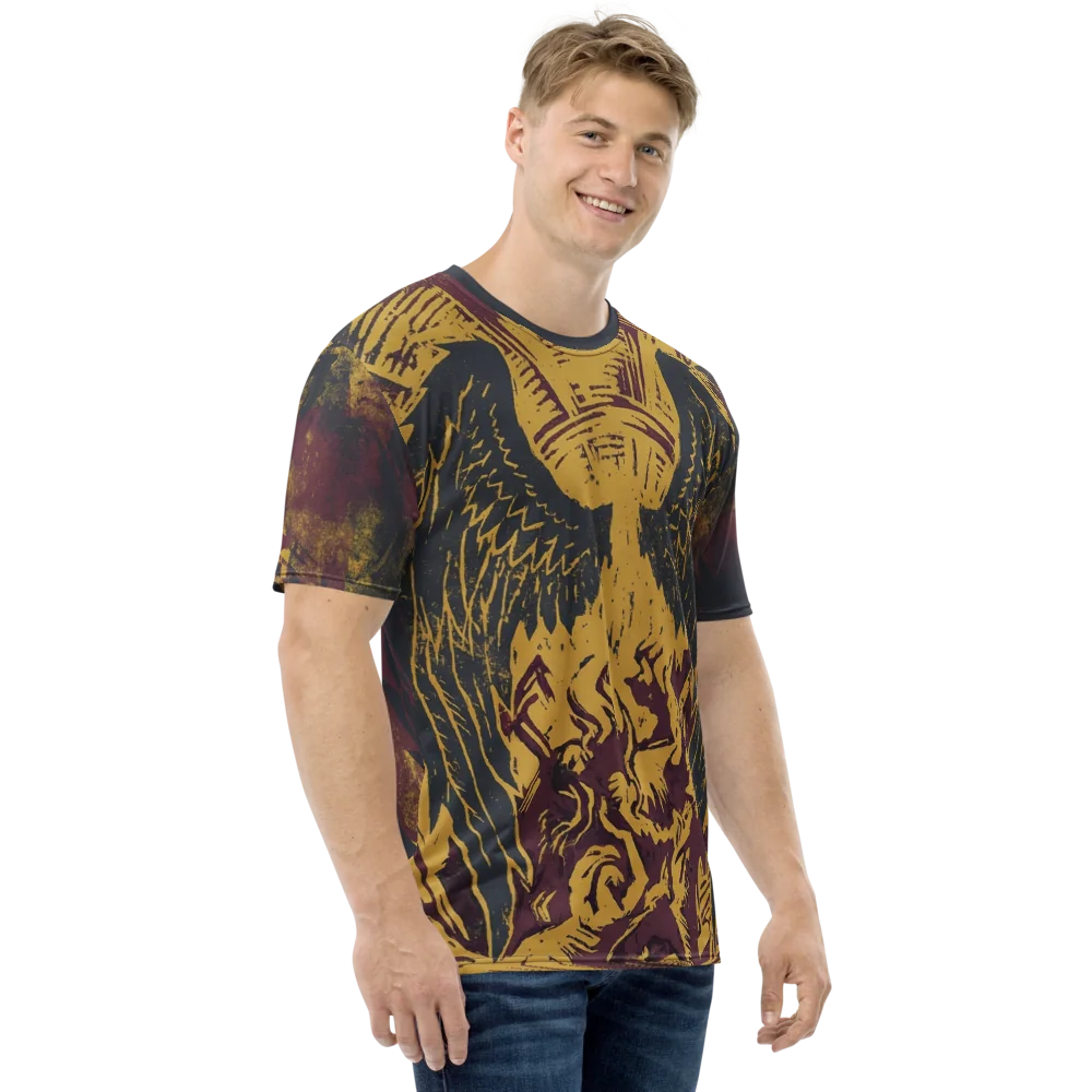 Phoenix-Engel T-Shirt — Holzschnitt Burgundy