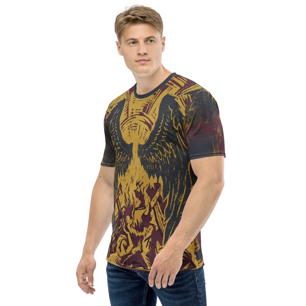 Phoenix-Engel T-Shirt — Holzschnitt Burgundy