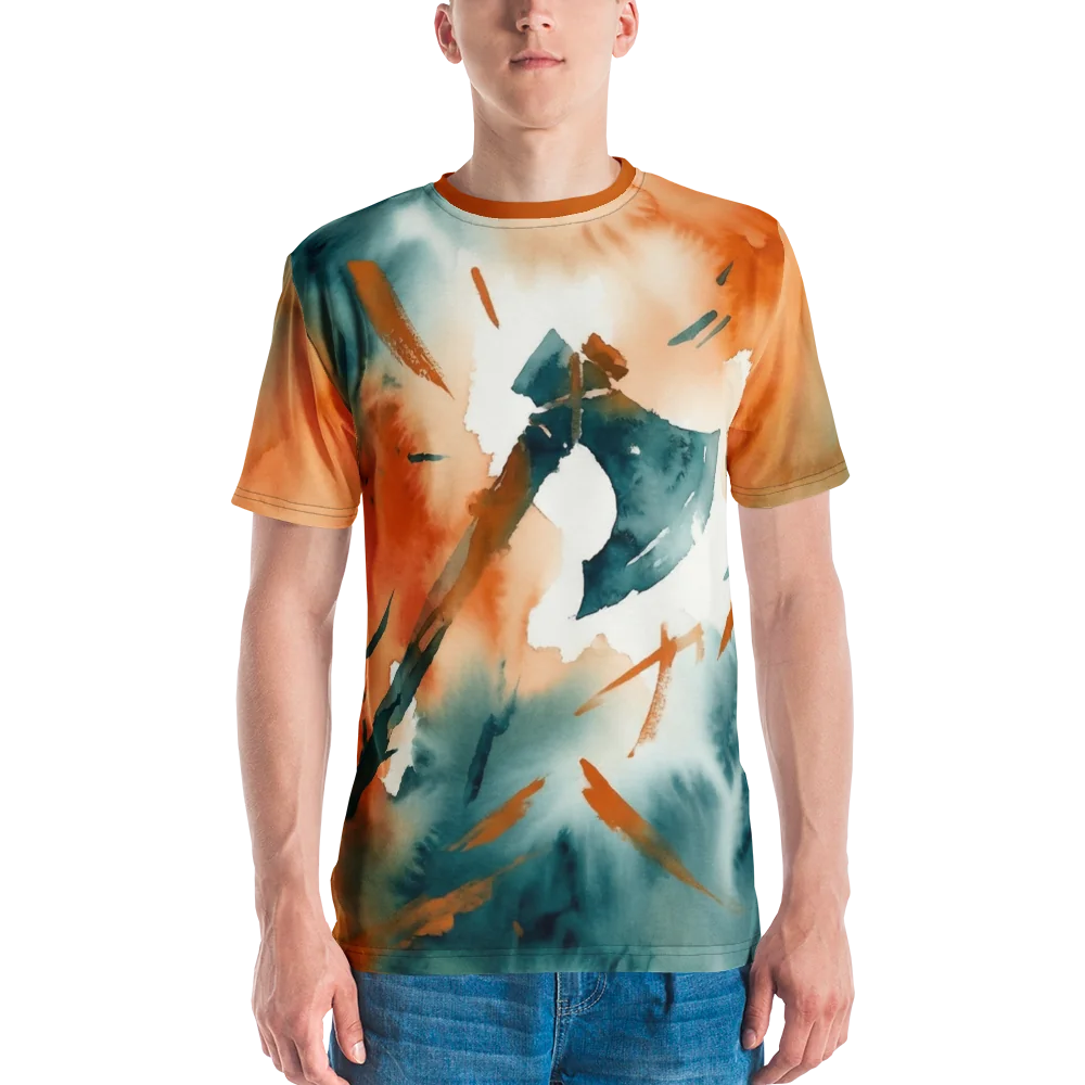 Wikinger Axt T-Shirt — Aquarell Orange Türkis Nordisch — Vorderseite