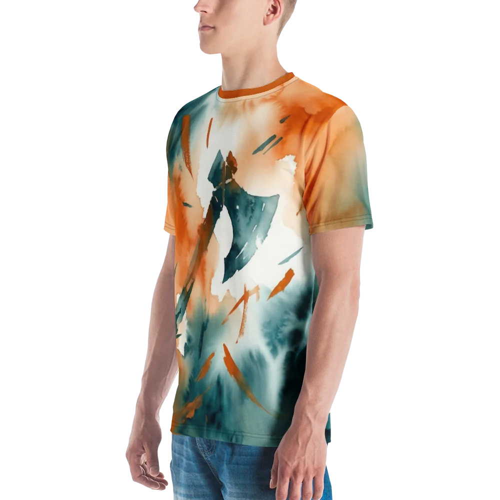 Wikinger Axt T-Shirt — Aquarell Orange Türkis Nordisch — Ansicht 5
