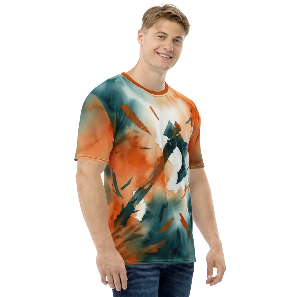 Wikinger Axt T-Shirt — Aquarell Orange Türkis Nordisch — Rechter Ärmel