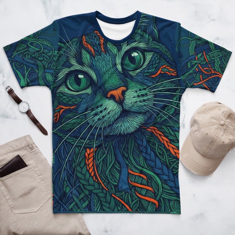 Geflochtene Smaragd-Katze T-Shirt – Mystisches Kunstwerk