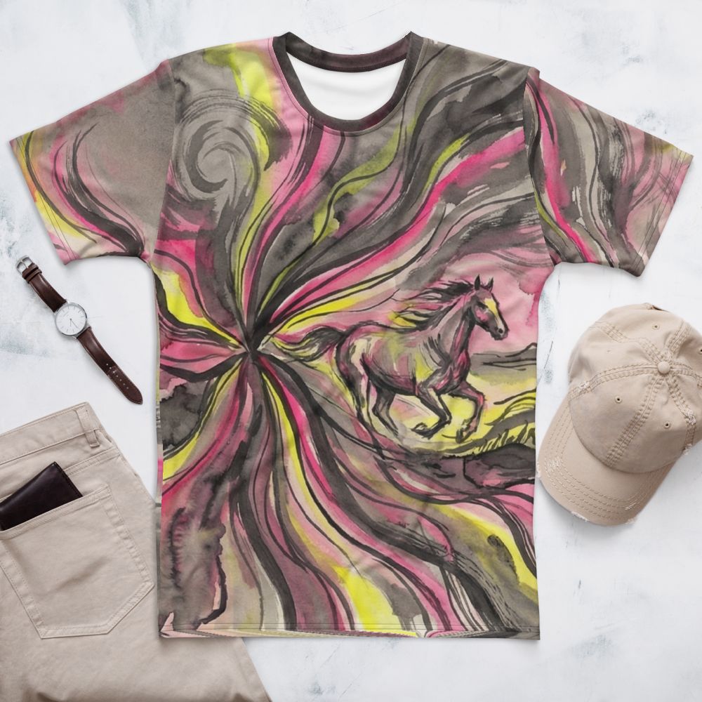Galopp Pferd Pink Gelb — Tinten-Explosion Aquarell T-Shirt