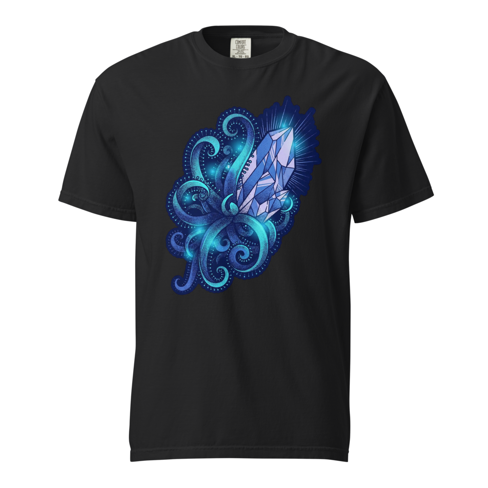 Kristall Tentakel T-Shirt – Blaues Dotwork Design