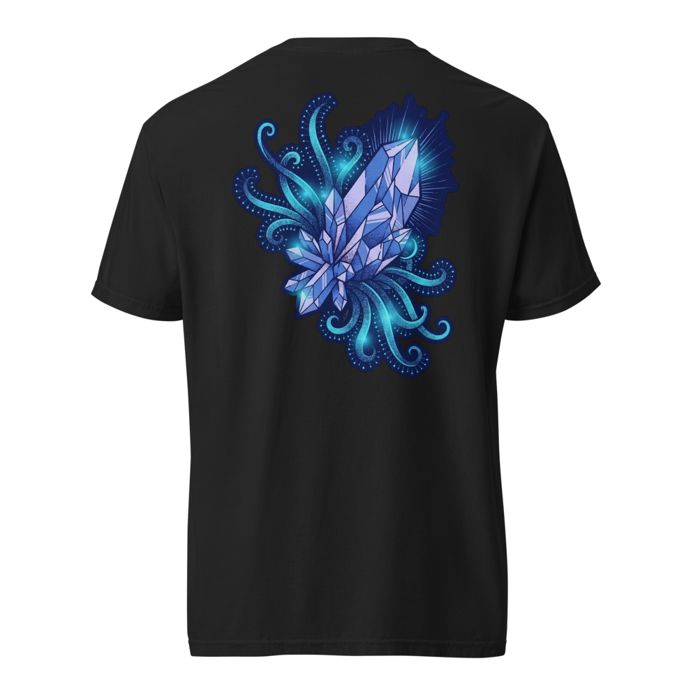 Kristall Tentakel T-Shirt – Blaues Dotwork Design
