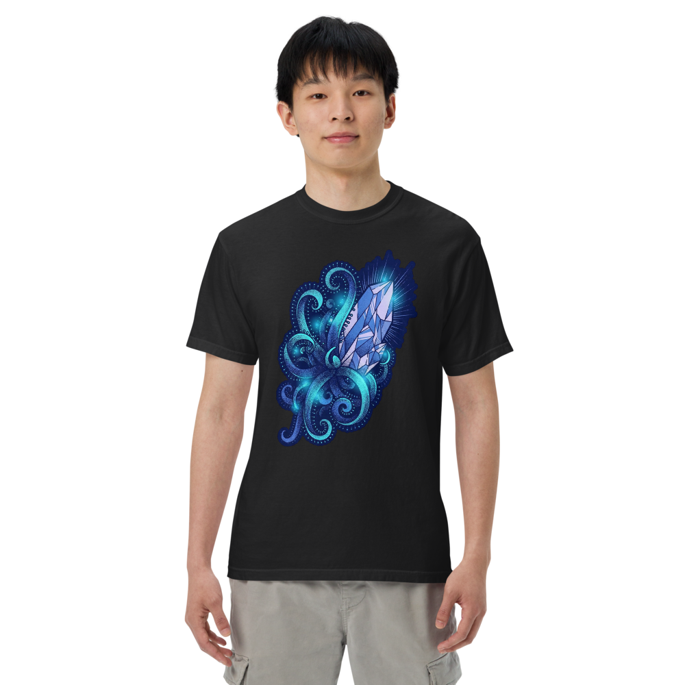 Kristall Tentakel T-Shirt – Blaues Dotwork Design