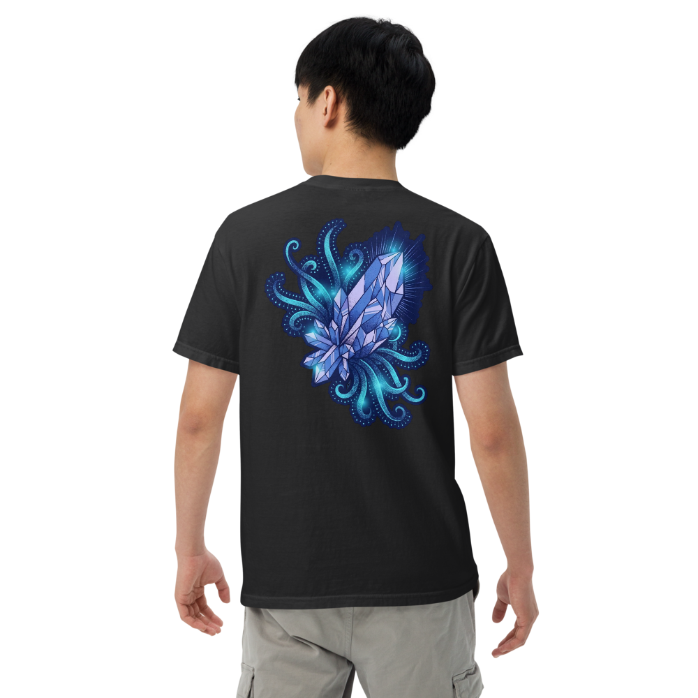 Kristall Tentakel T-Shirt – Blaues Dotwork Design