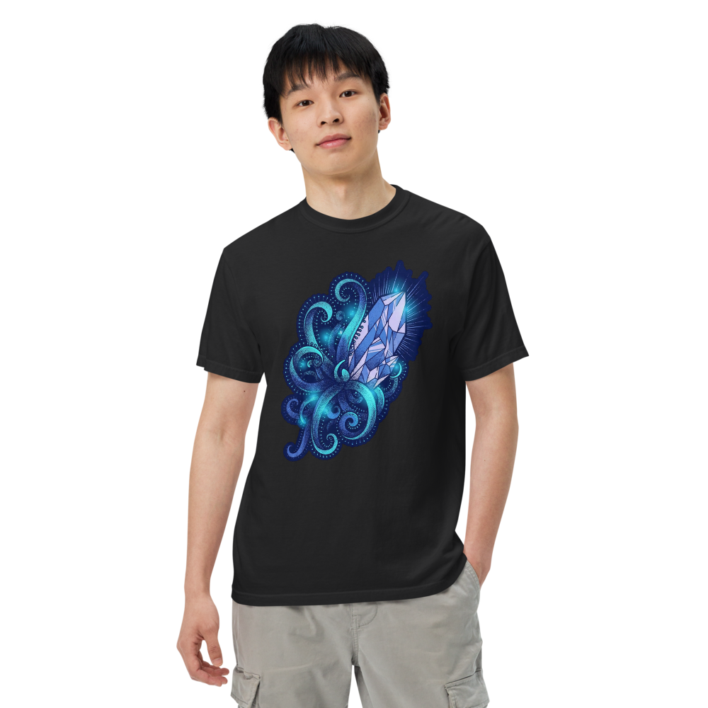 Kristall Tentakel T-Shirt – Blaues Dotwork Design