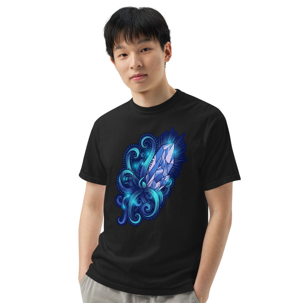 Kristall Tentakel T-Shirt – Blaues Dotwork Design