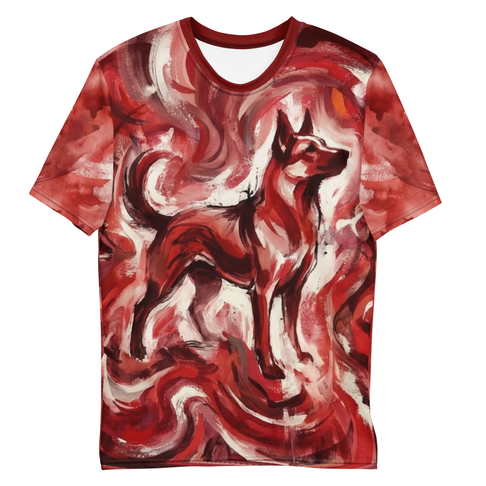 Expressives Hunde-Gemälde T-Shirt – Feuriges Rot