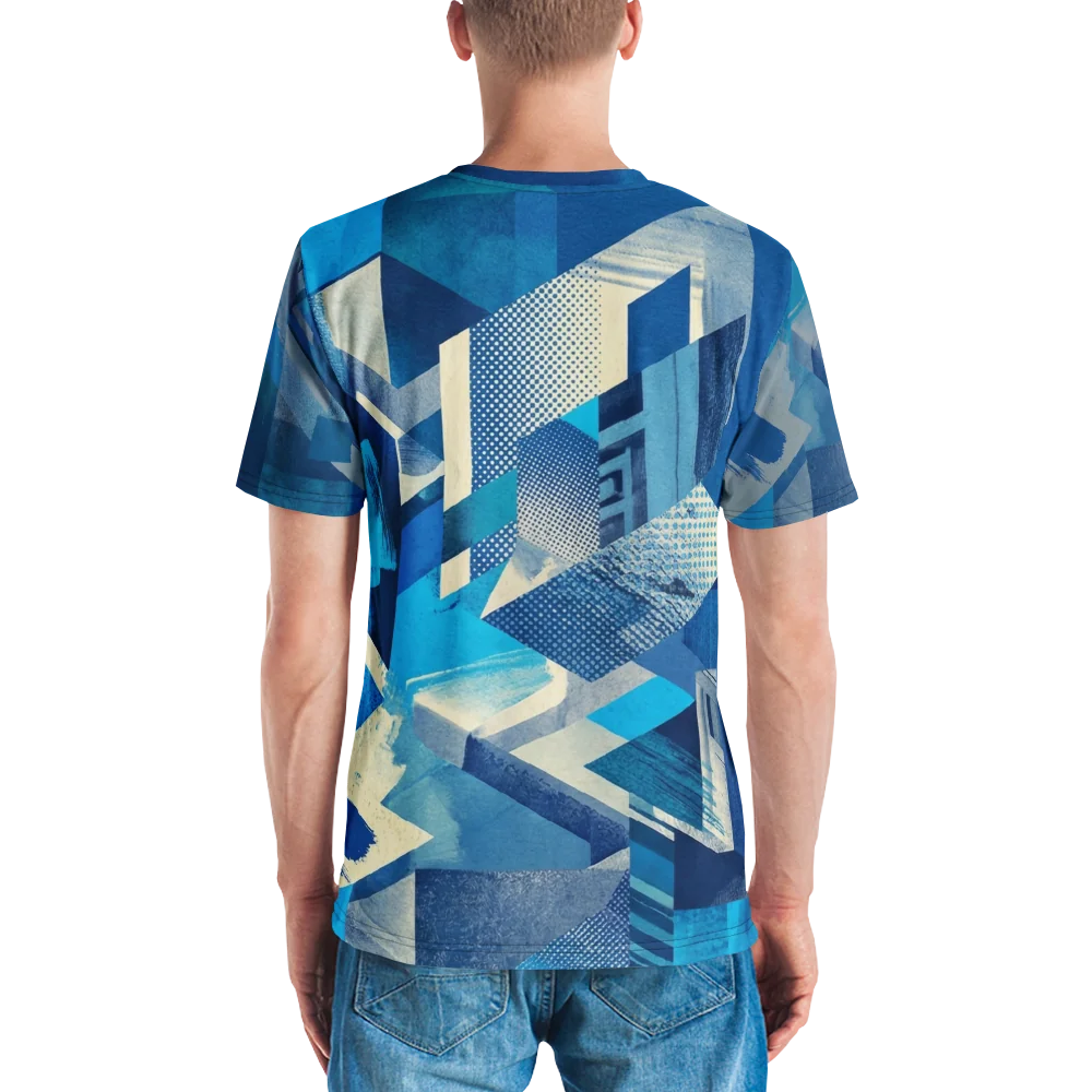 Aqua Pop-Art T-Shirt — Abstrakte Collage Blau — Ansicht 7