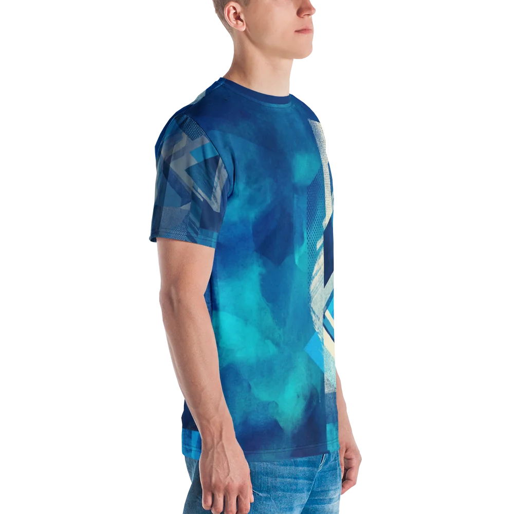 Aqua Pop-Art T-Shirt — Abstrakte Collage Blau — Ansicht 6