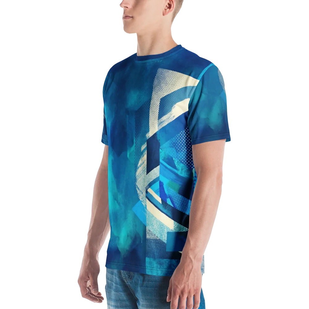 Aqua Pop-Art T-Shirt — Abstrakte Collage Blau — Ansicht 5