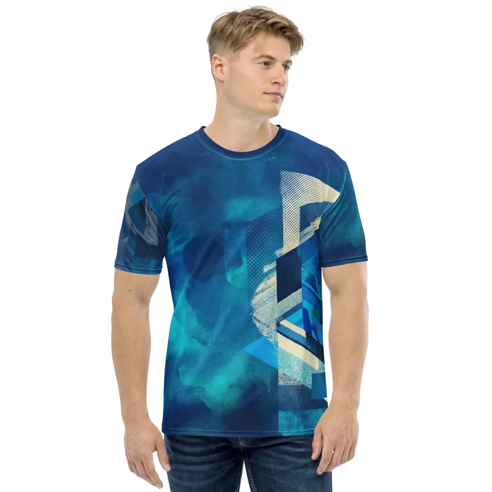 Aqua Pop-Art T-Shirt — Abstrakte Collage Blau — Ansicht 8