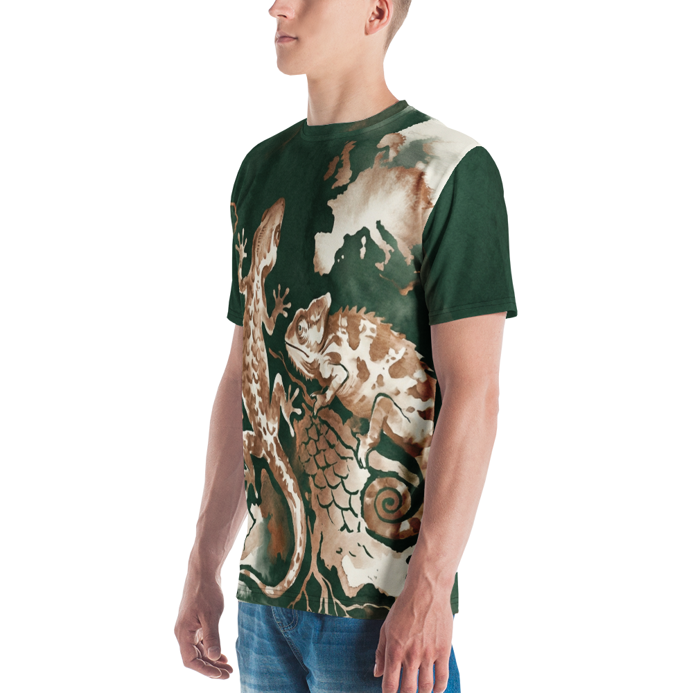 Gecko & Chamäleon Aquarell — Weltkarte Erdtöne T-Shirt