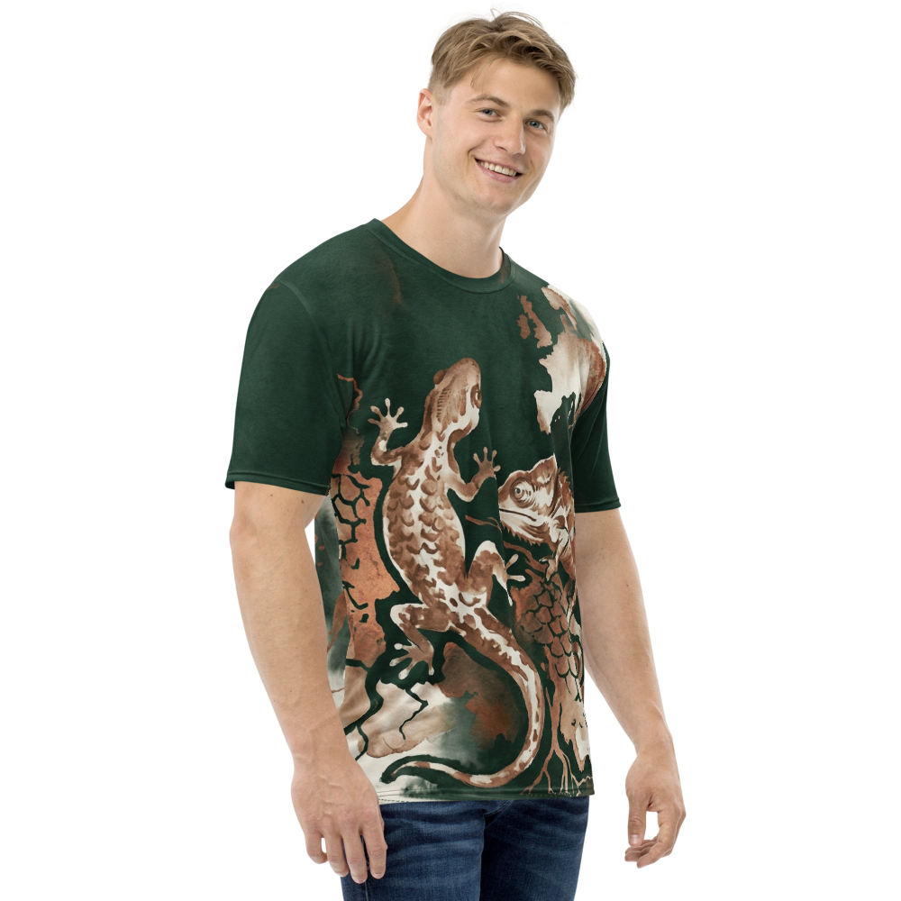 Gecko & Chamäleon Aquarell — Weltkarte Erdtöne T-Shirt
