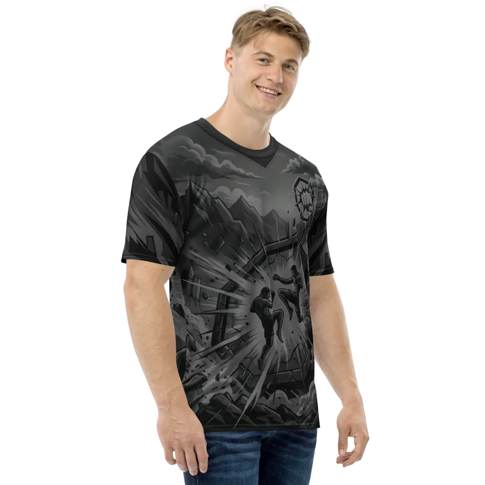 MMA Octagon T-Shirt — Kampf Monochrom Action — Rechter Ärmel