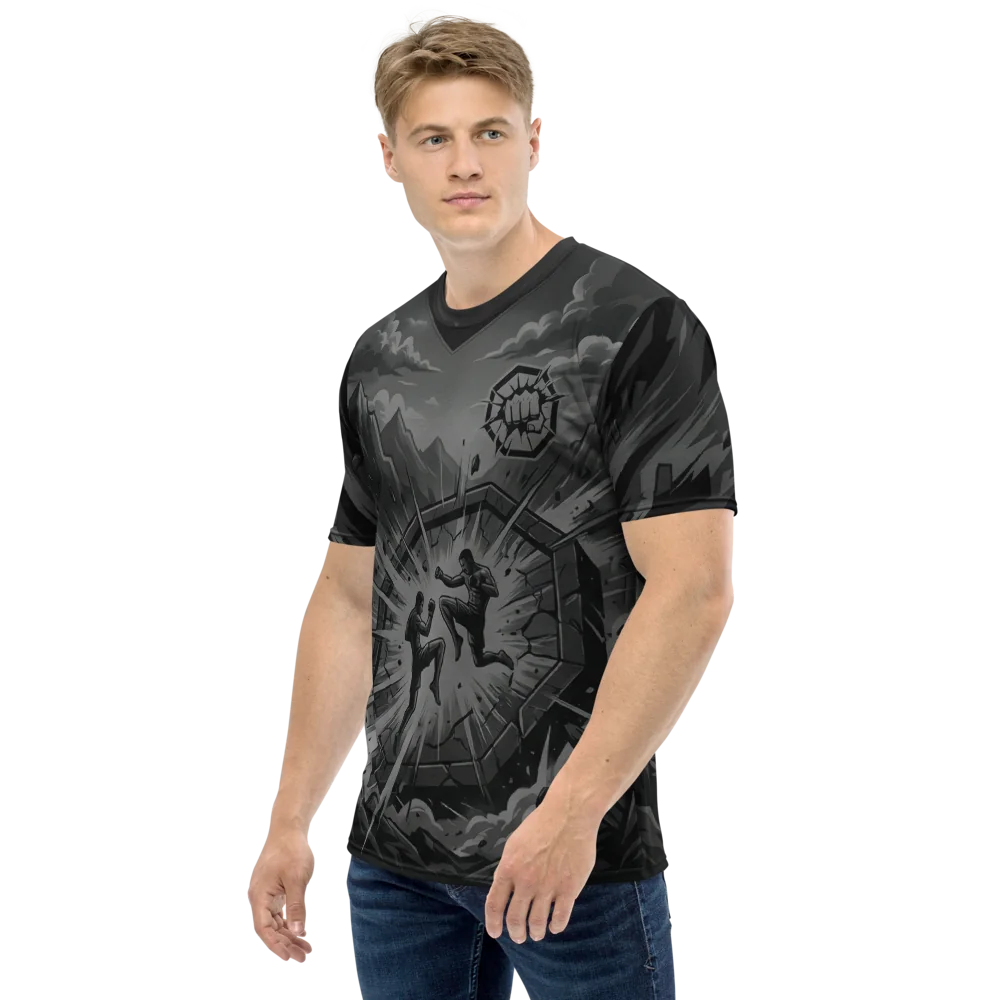 MMA Octagon T-Shirt — Kampf Monochrom Action — Linker Ärmel