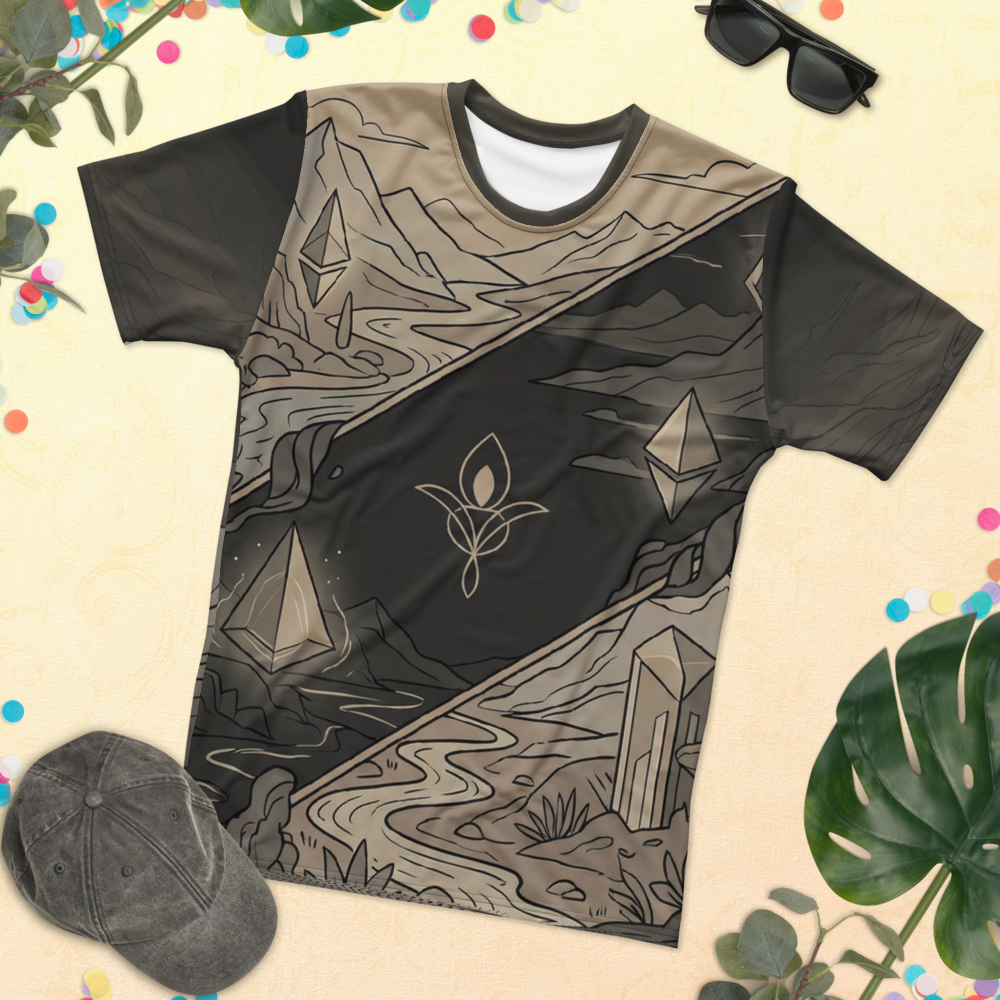 Mystische Kristalle Diagonale Landschaft — Sepia T-Shirt